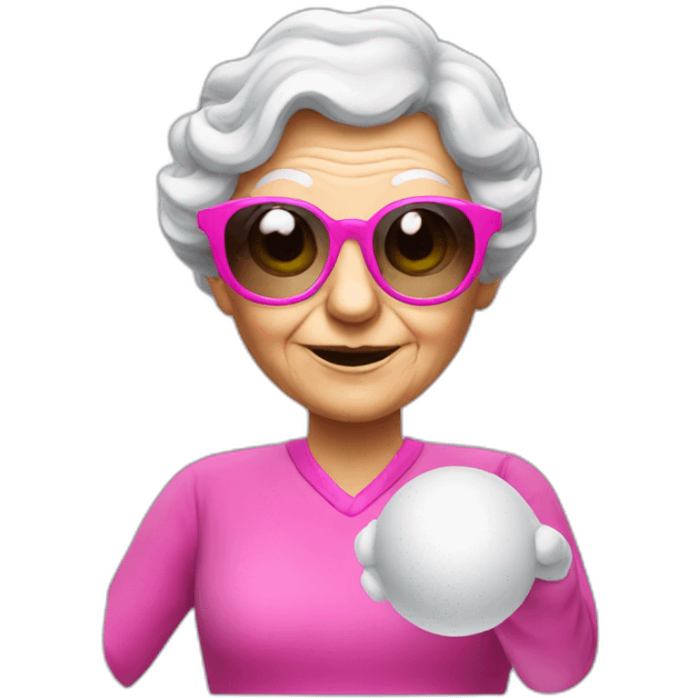 Curling old lady doing gymnastics with pink sunglasses emoji