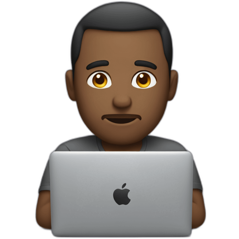 man working on his macbook laptop looking down with his eyes emoji