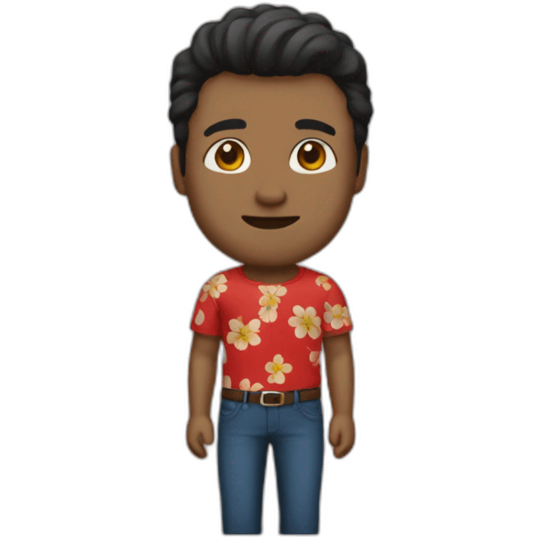 white man dark hairs, flower shirt, red pant emoji