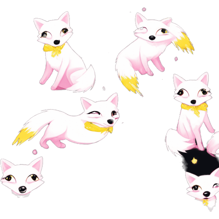 Sparkling crazy white fox dancing snow mad eyes illustration doodle high contrast lightning bolt halo sun beams white pink yellow red party sparkle glitter emoji