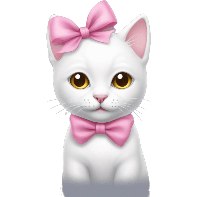 Cute small white cat with a pink bow on her head emoji