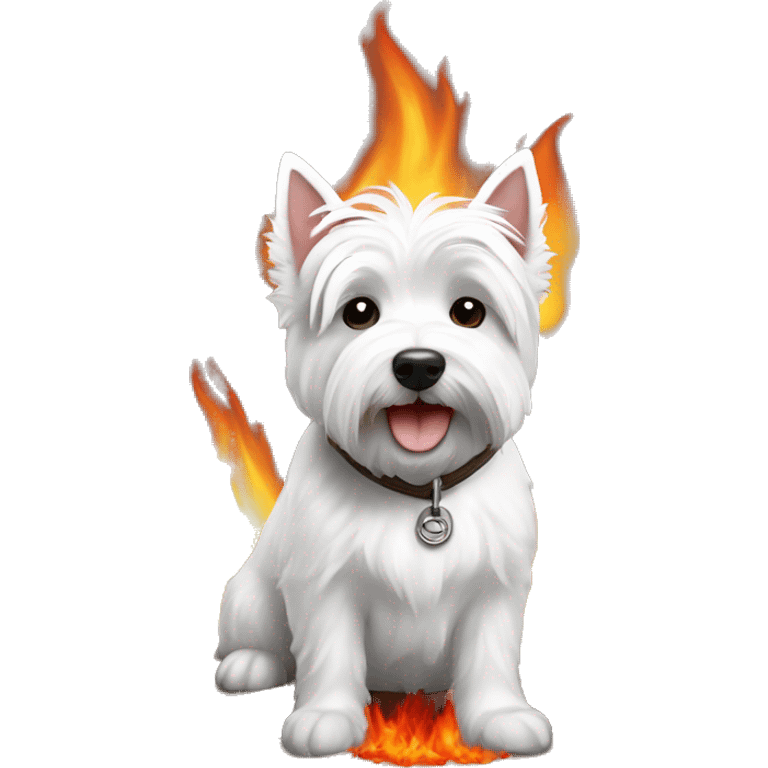 Un westie au bord du feu se reposant emoji