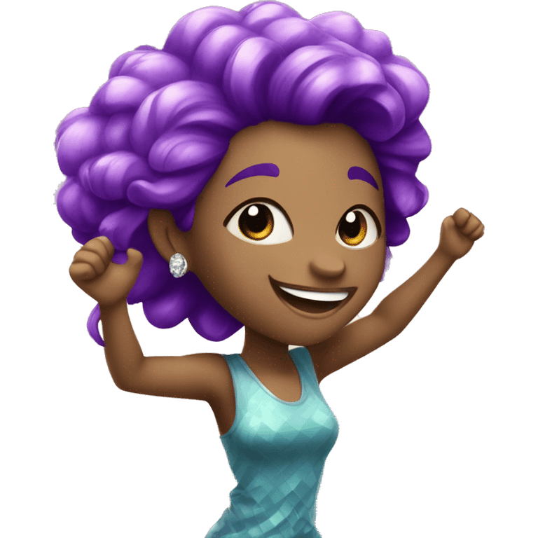 one girl with purple hair made from purple crystals or diamonds or jewels, she is feeling happy and elated and excited emoji