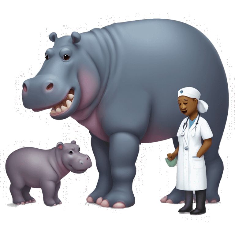 Sick dad hippo with mom nurse hippo emoji