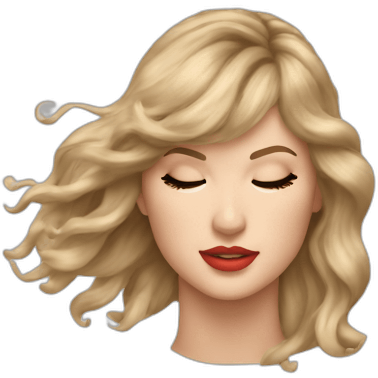 taylor swift longer hair flying as she whips her head to the side eyes closed emoji