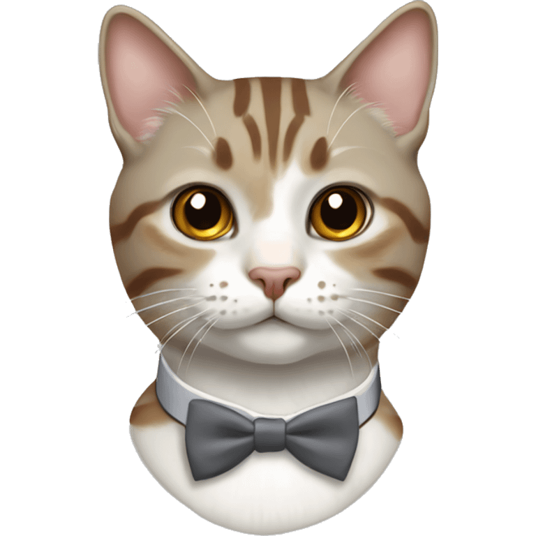 realistic tabby cat gray, white, and very subtle brown with bowtie collar  emoji