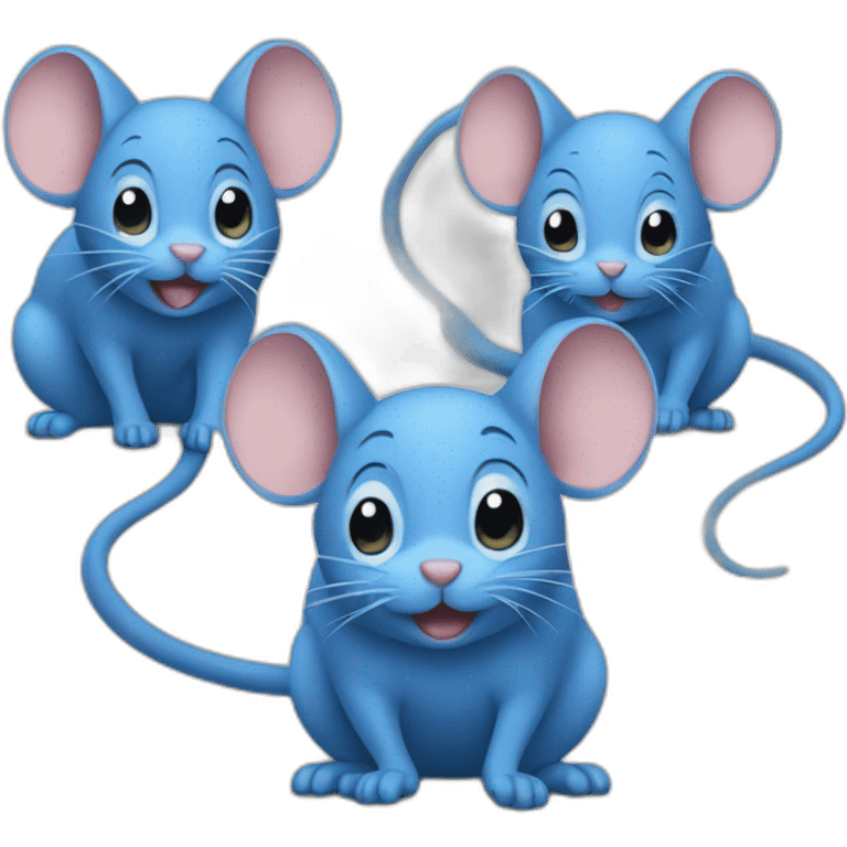 Three blue mice with tails emoji