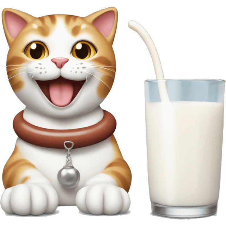 happy cat with sausage and glass of milk emoji