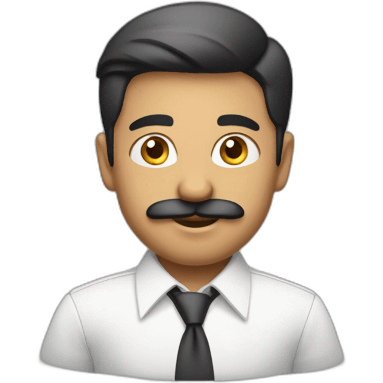 indian white tone boy as a Businessman in plain white shirt with sleeve up and mustach emoji