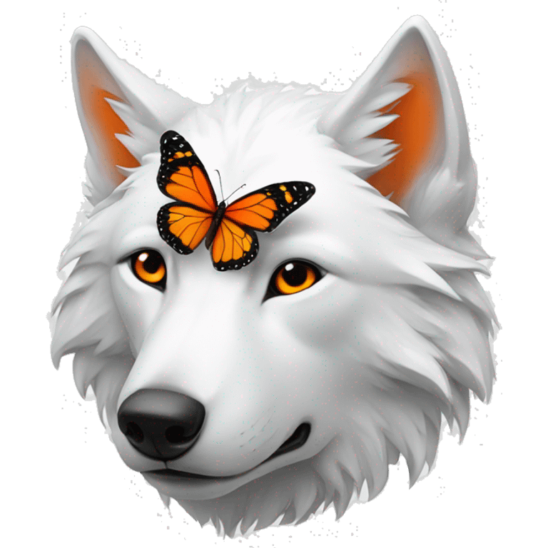 White wolf with orange butterfly emoji