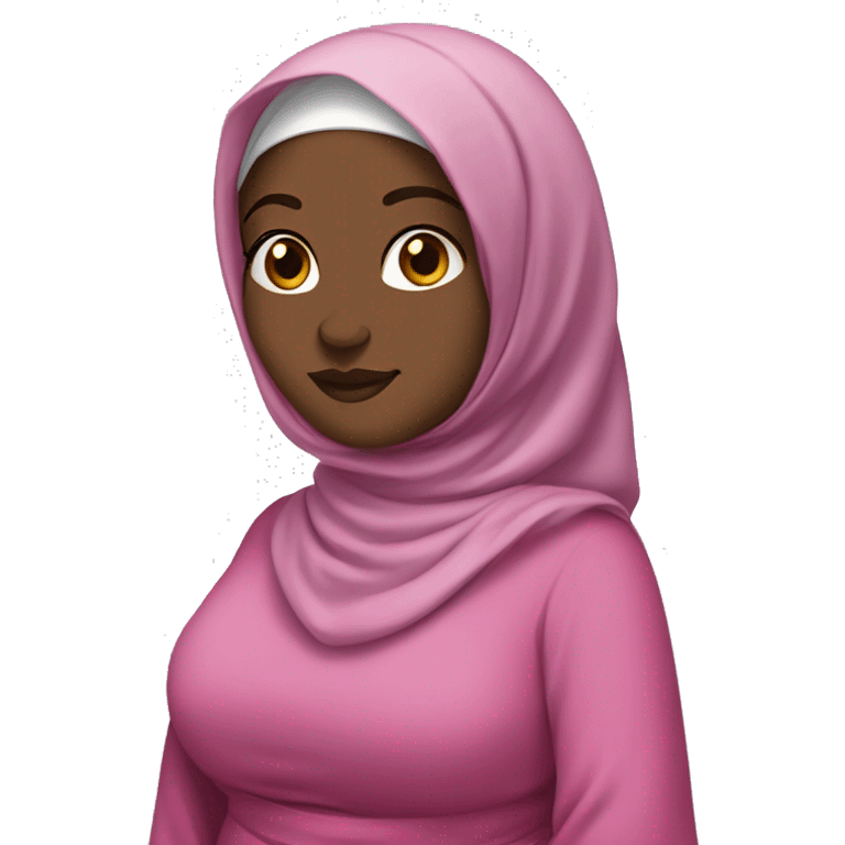 Black chubby Hijabi in pink abaya standing emoji