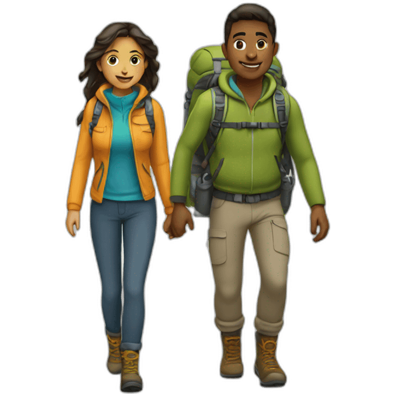 young couple trekking emoji