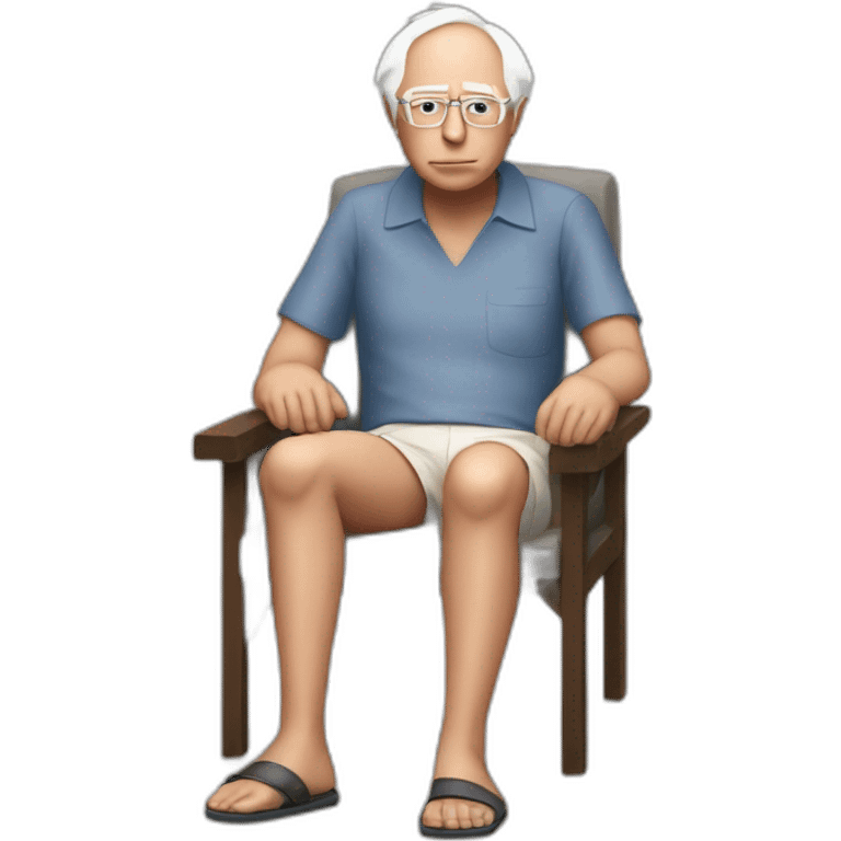 young bernie sanders wearing a skirt bikini sitting acting out that scene from basic instinct sitting facing forward legs apart(full body, ios17) man's body emoji