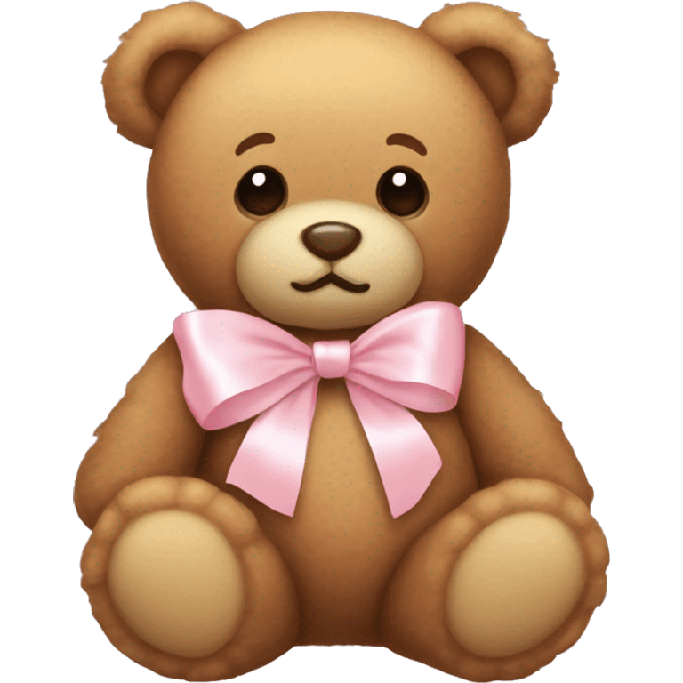 light brown teddy bear with a light pink ribbon bow aesthetic emoji