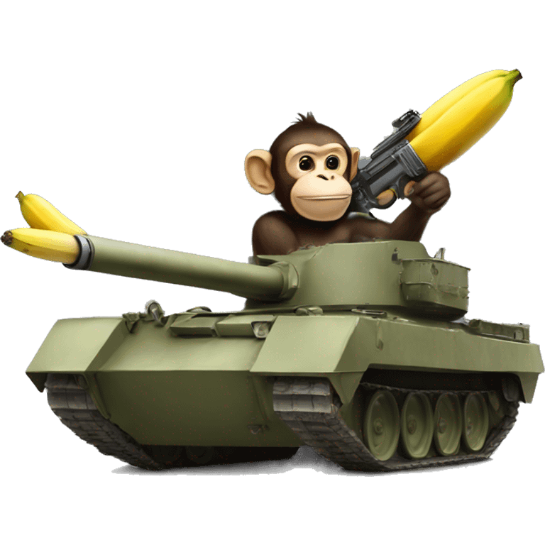 A monkey shooting a banana gun out of a panzer tank while throwing a grenade at a target emoji