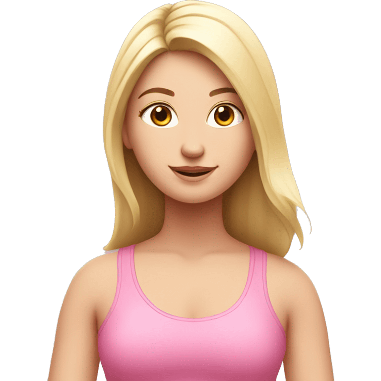 white girl in pink top yoga emoji