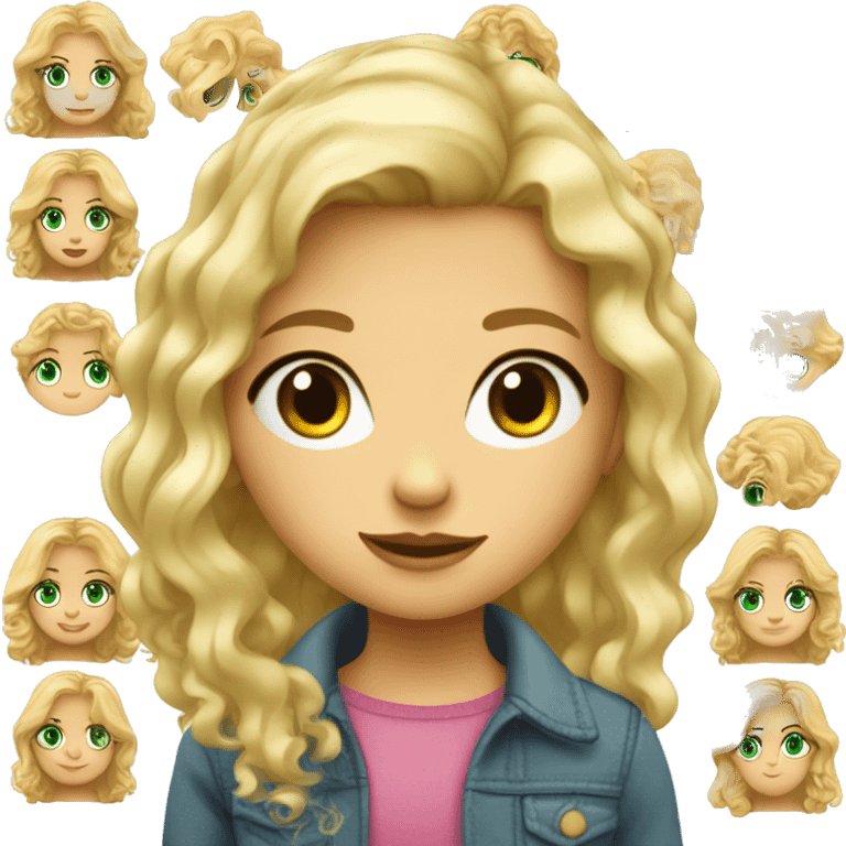 Petite fille blonde aux cheveux bouclés et yeux verts emoji