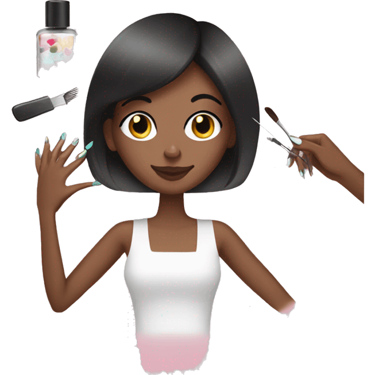 Brunette Girl getting a manicure at nail salon emoji