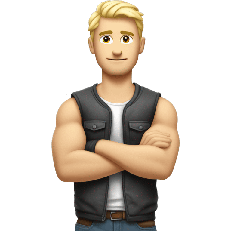 cool man arms crossed, white man, blond, in vest, sporty` emoji