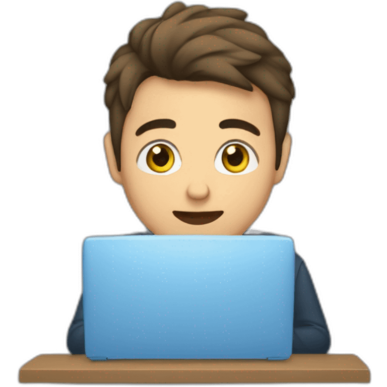 Un chico joven viendo un video en su computadora  emoji