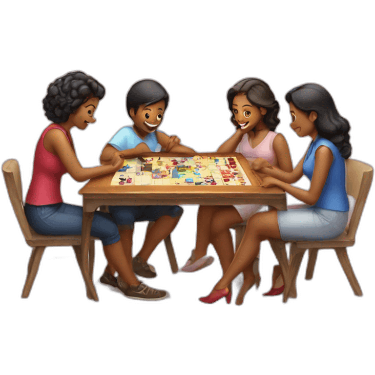 1 man and 3 women playing board game emoji