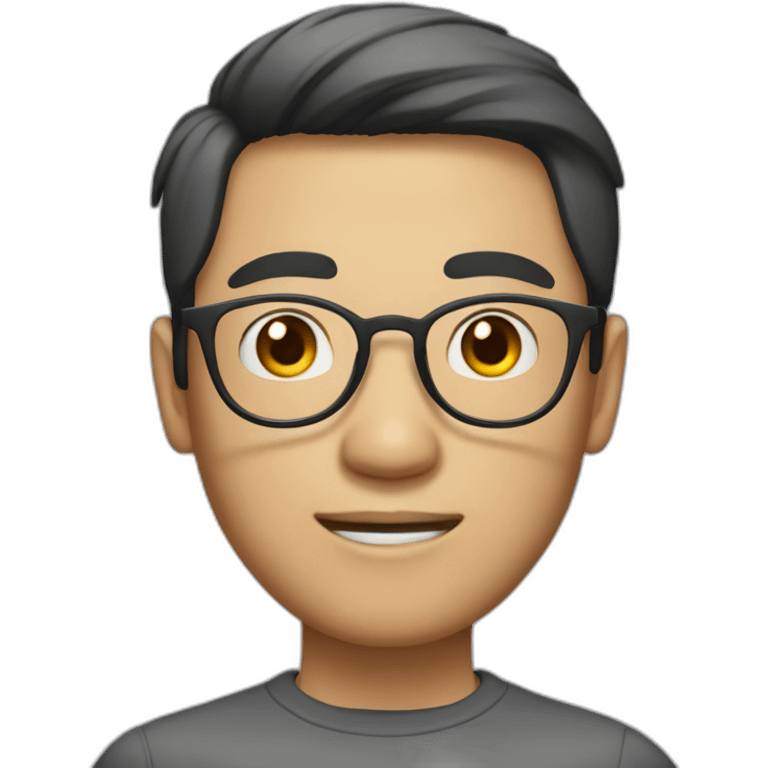 An Asian man with big eyes, fair complexion, metal frame glasses, short hair and a little stubble emoji