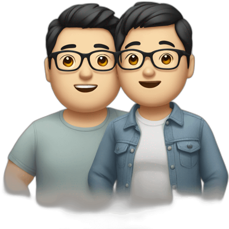 Asian chubby gay couple with glasses emoji