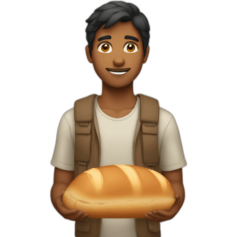 Young Brown indian man with bread emoji