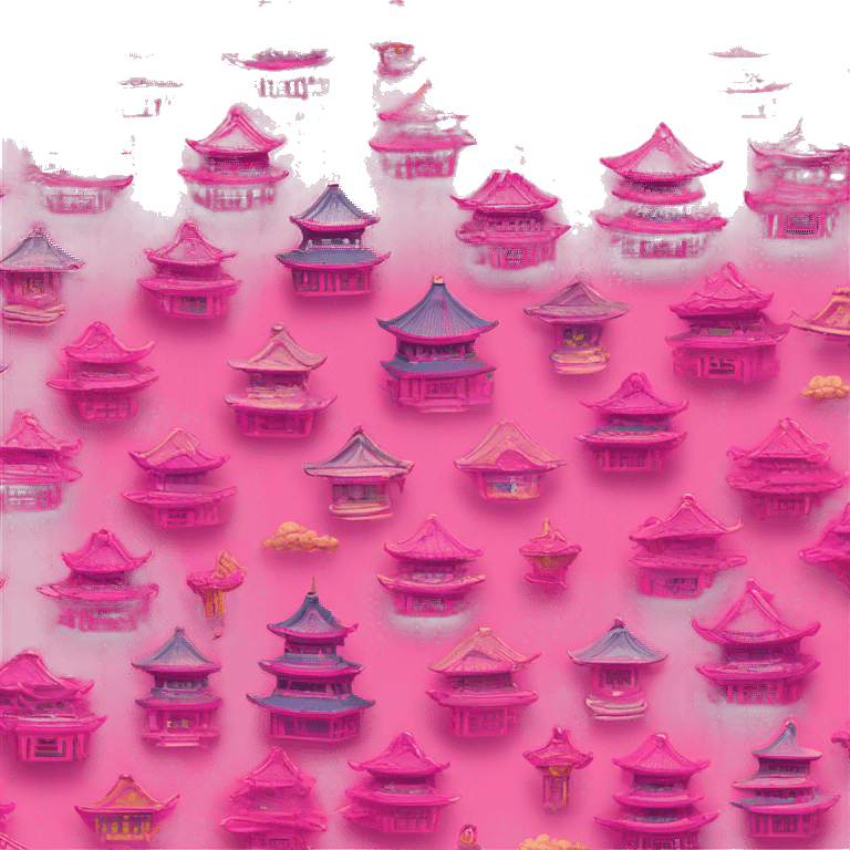 Colorful bright pink flang pin background Chinese-style architectural background ancient elves flying emoji