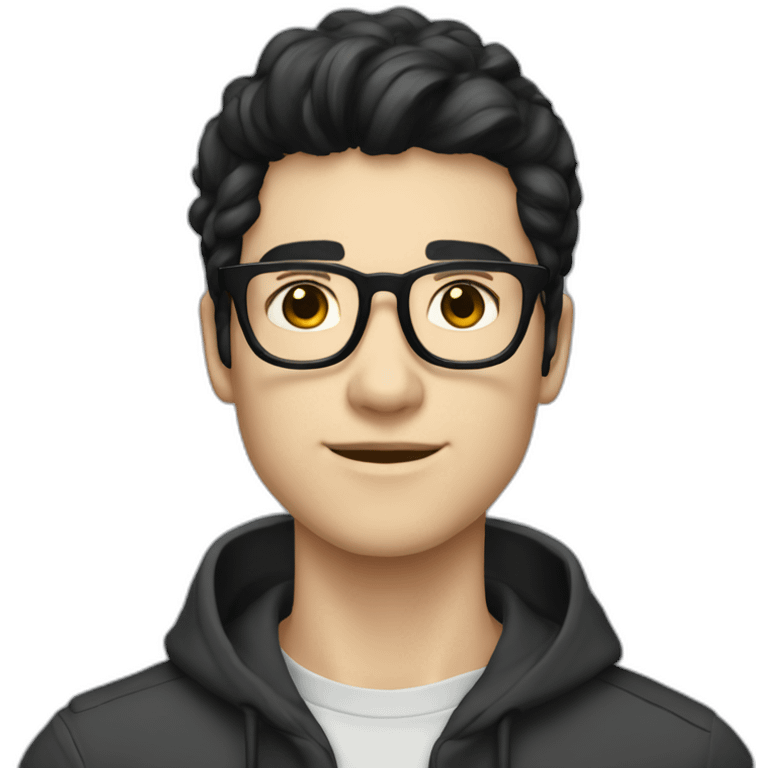 23 year old man white skin, glasses black hair, coding emoji