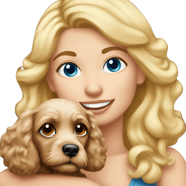 blue eyed blonde lady with brown Cockapoo puppy dog emoji