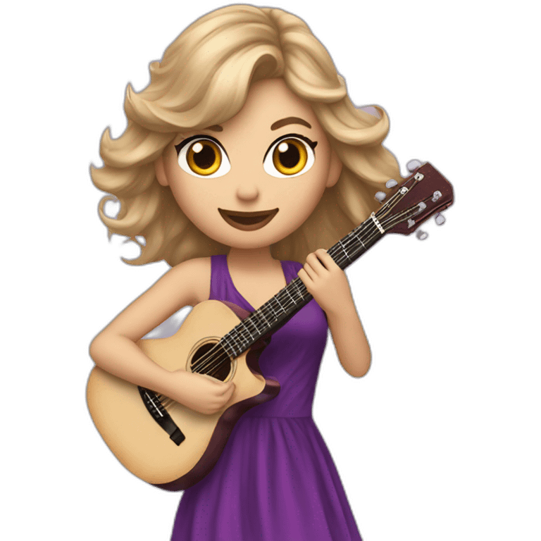 Taylor swift with a purpul dress and hair in the wind playing guitar emoji