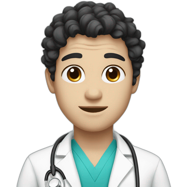 male doctor, with blue eyes and black curly hair and white skin emoji