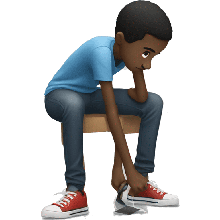 skinny black kid tying his shoes emoji