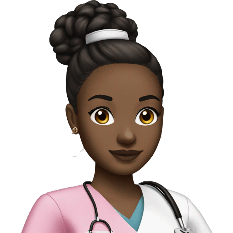 Nurse with white girl black messy bun pink scrubs Louis Vuitton bag  emoji