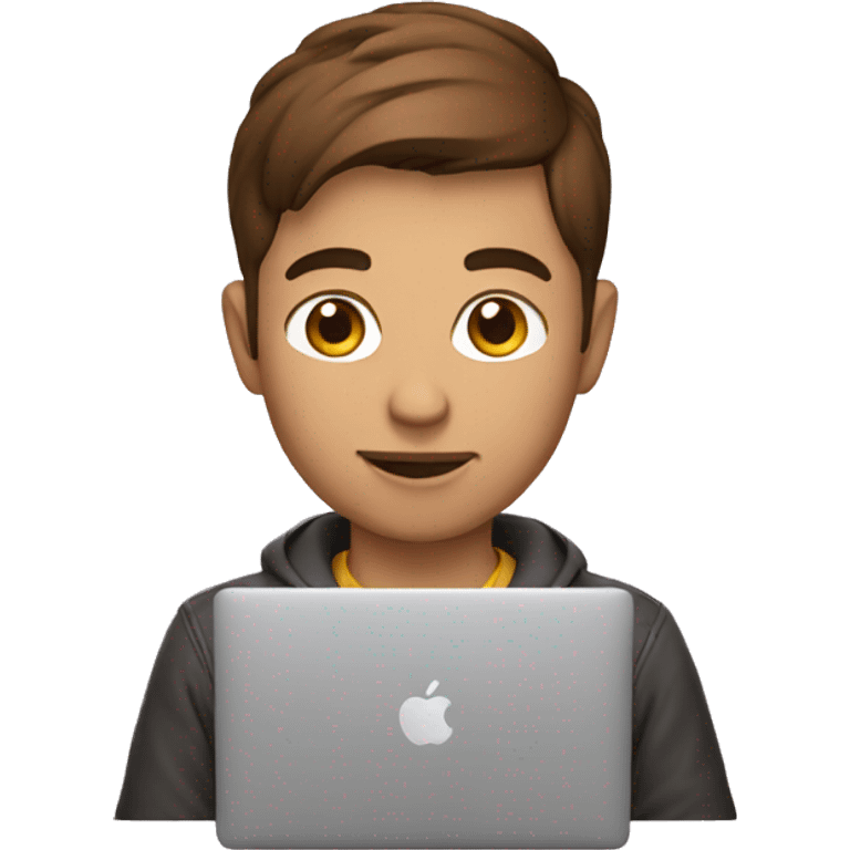 Brown short haired developer with macbook emoji