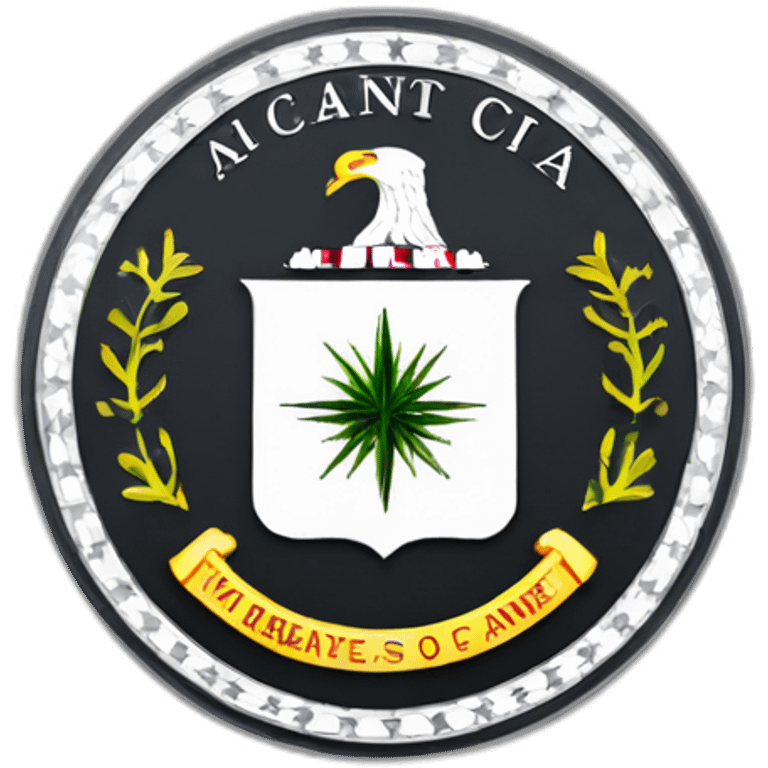 Cia logo saying cia inside. 2 arms the one holding glasses over the middle of the logo and the other gives a thumbs up  emoji