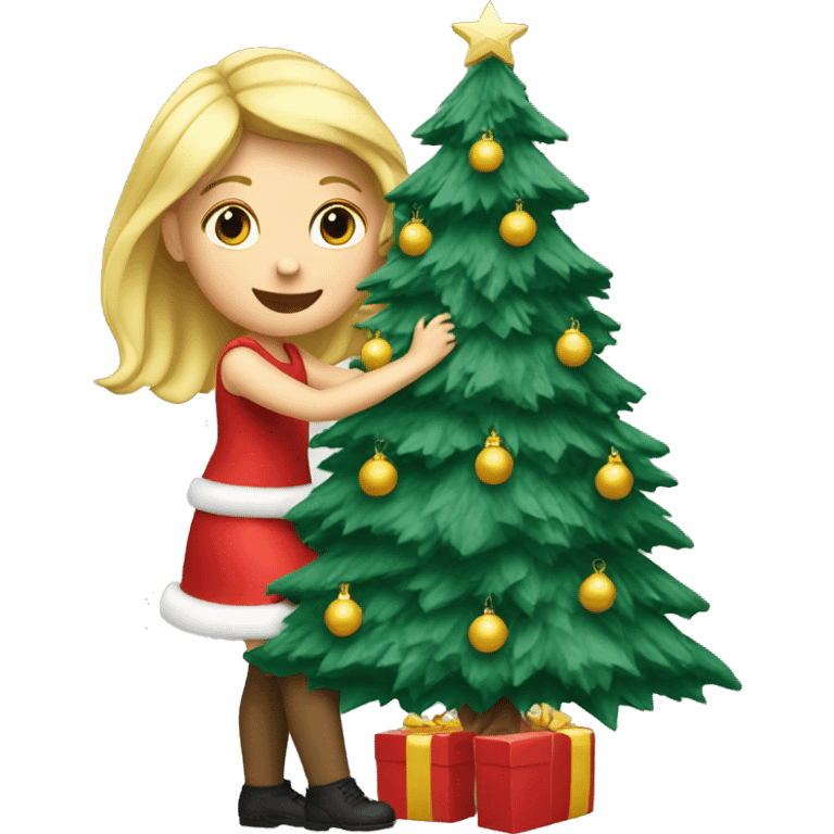 Blond Girl decorating a Christmas tree emoji