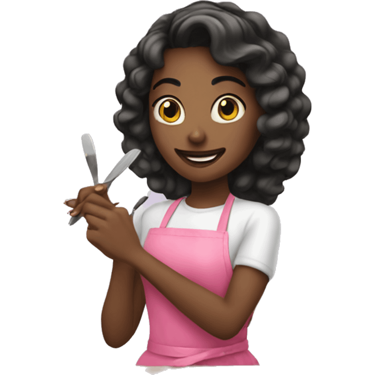 Girl doing nails pink apron emoji