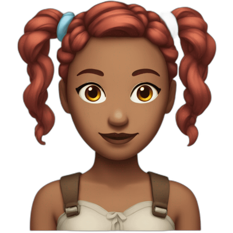 Woman with brown skin, fantasy red hair with two pigtails and light blue eyes  emoji