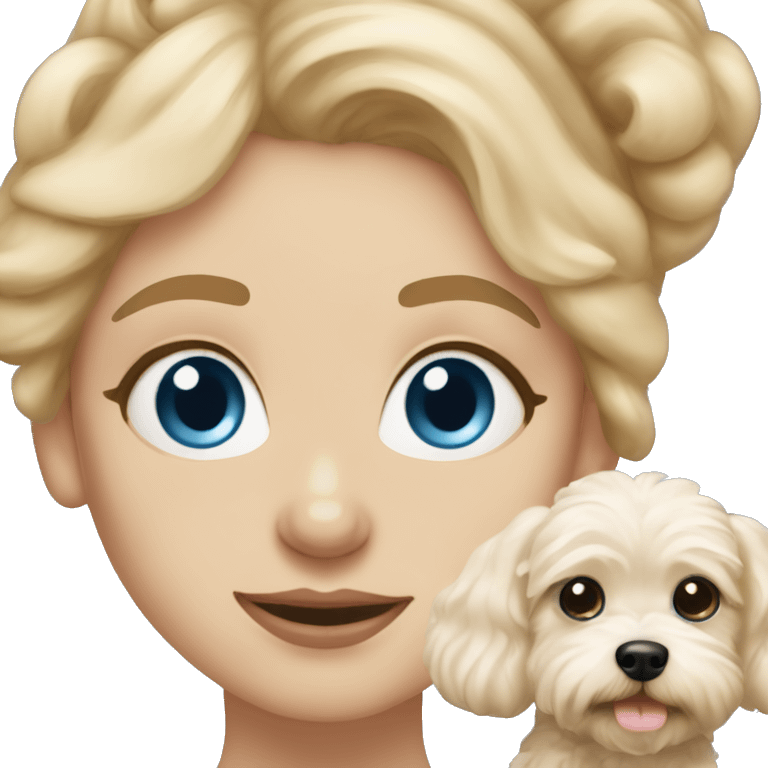 Two blonde girl with blue eyes and one maltipoo dog emoji