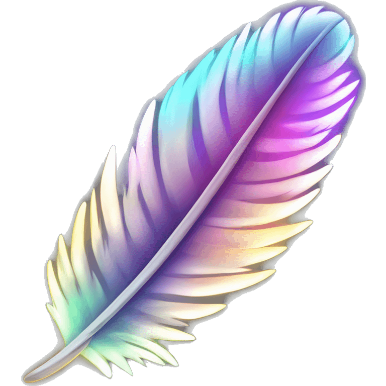 holographic feather with glowing tips and a soft gradient emoji