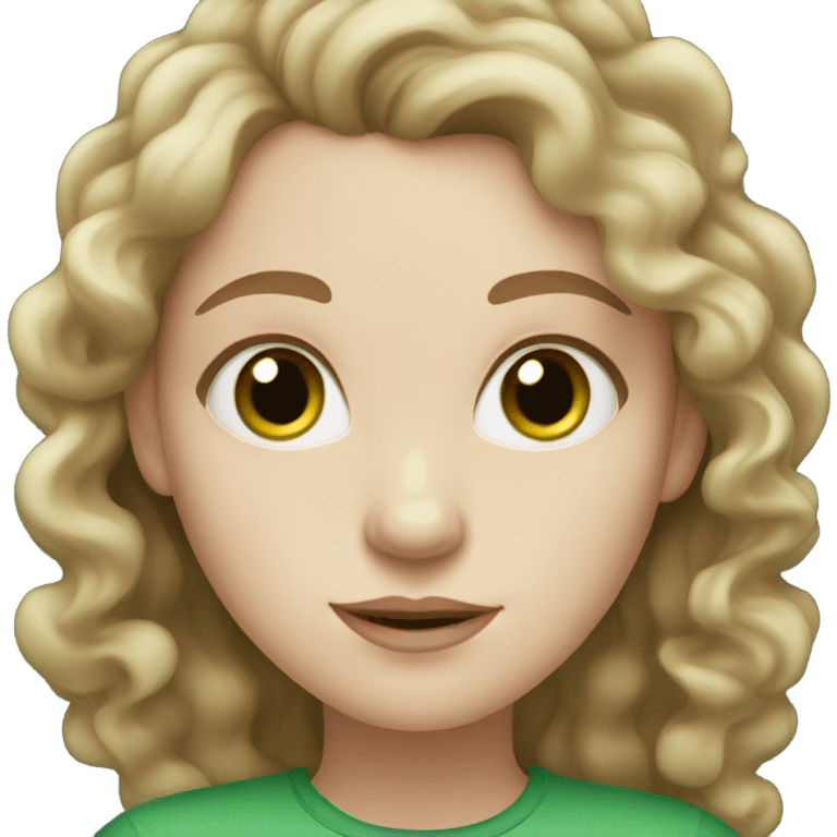 Woman with pale skin and long curly brown hair and green eyes emoji