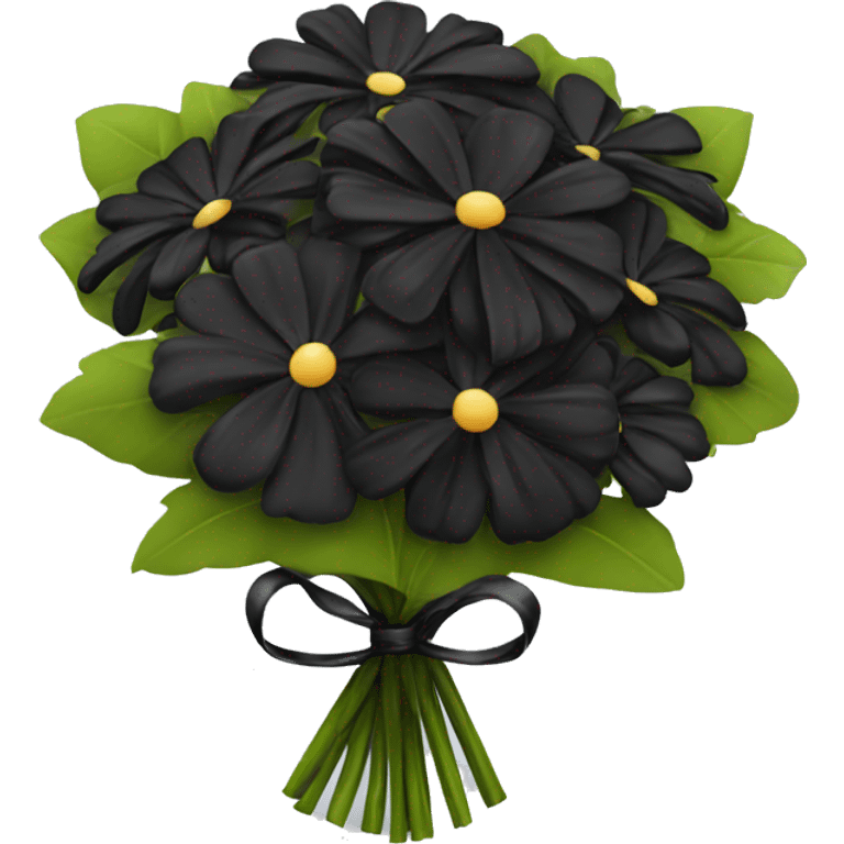 black bouquet of different flowers tied together with black bow emoji