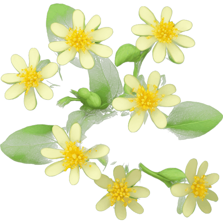 Ashwagandha flower with greenish-yellow petals and a central cluster of tiny yellow stamens emoji