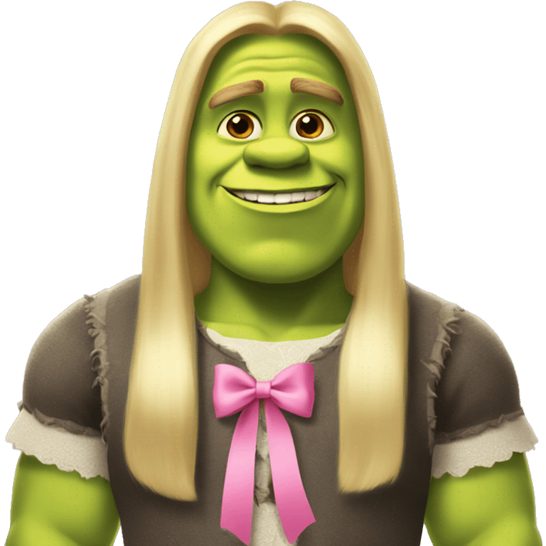 shrek with pink bow in his long blonde hair  emoji