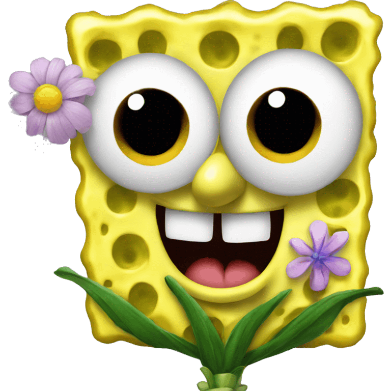 spongebob with flower emoji