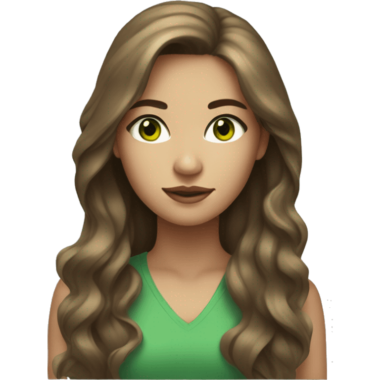 young woman beige skin green eyes with long voluminous brown hair emoji