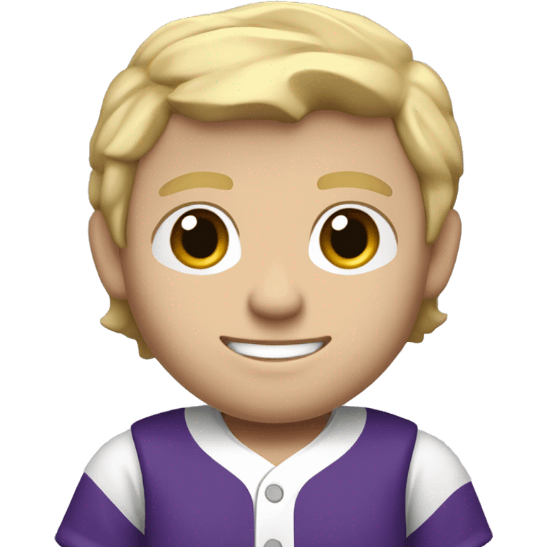 baseball card character. white male. blonde hair letter C logo. Purple and white uniform.  emoji