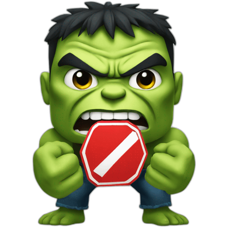 angry hulk holding a stop sign emoji